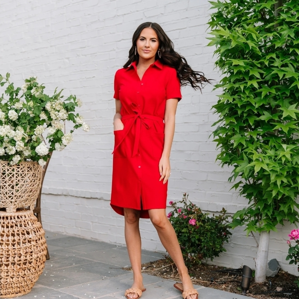 Rachel Parcell Red Button-Up Shirt Dress